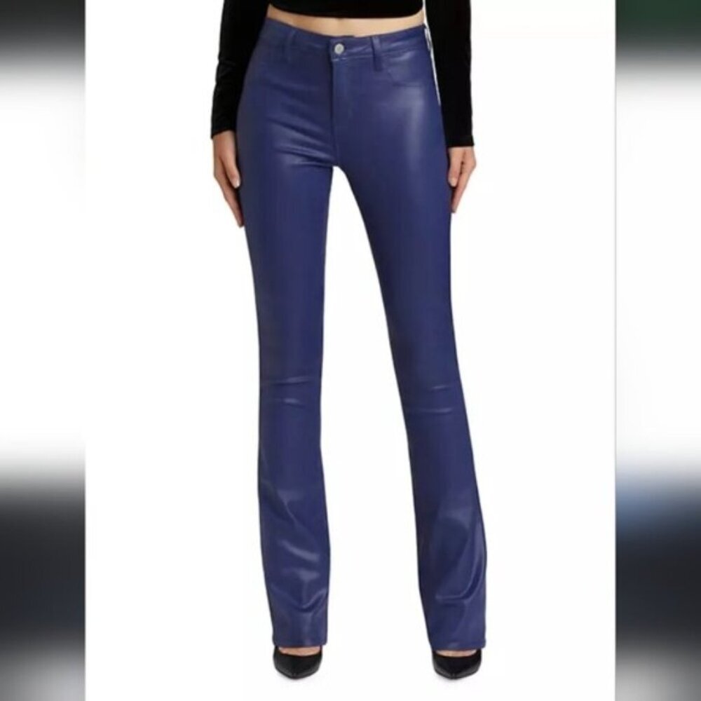 NWOT Revolve Own Faux Leather Navy Flare Side Slit Wide Leg Coated Jeans 27